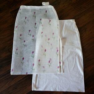 NWT Marina Moscone Ivory White ‎ Sheer Tubino Floral Print Midi Skirt Size 10